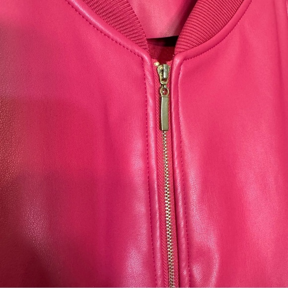 Ashley Stewart Plus Size Faux Leather Ruched Bomber Jacket Hot Pink Ruffle 32 5X - Picture 5 of 13